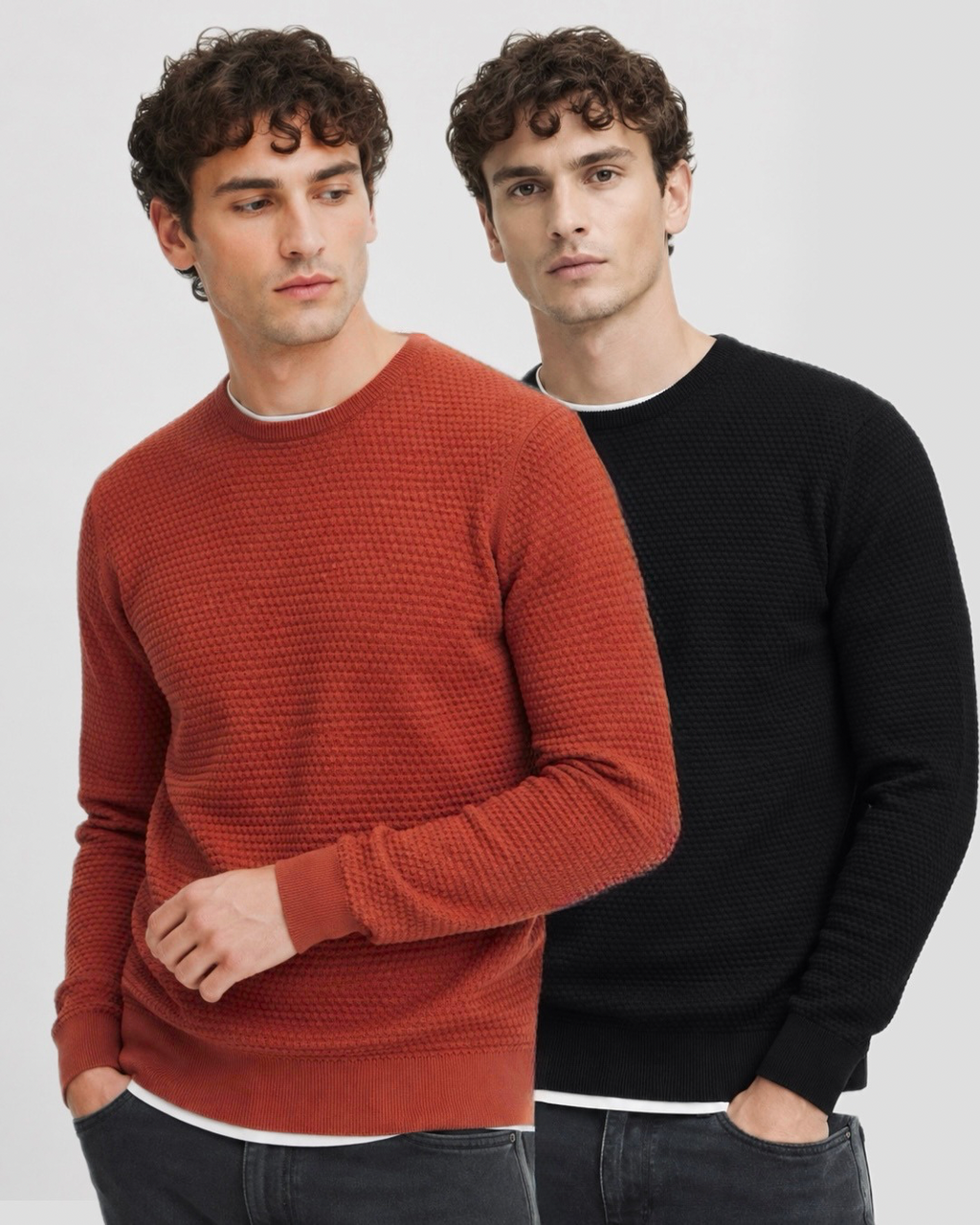 Crewneck våffelstickad