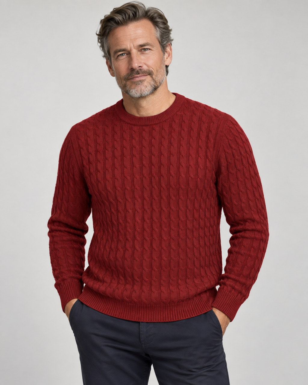 Pullover kabelstickad i 3 färger