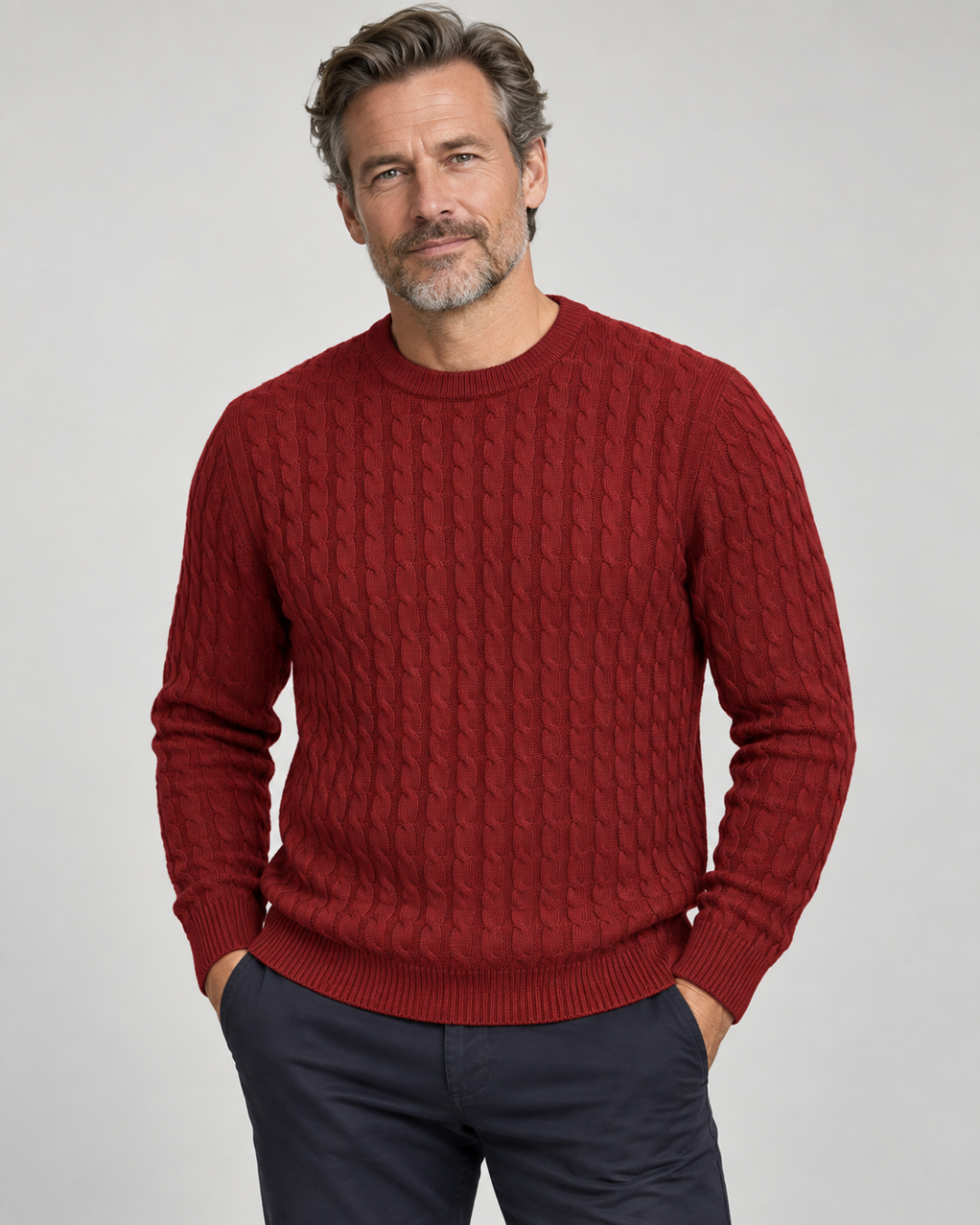 Pullover kabelstickad i 3 färger