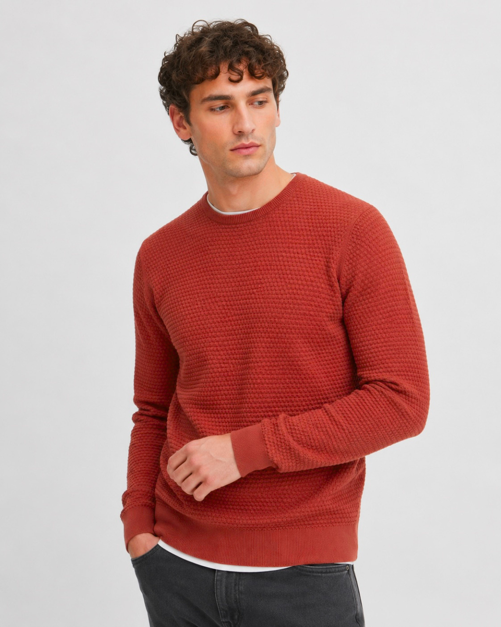 Crewneck våffelstickad