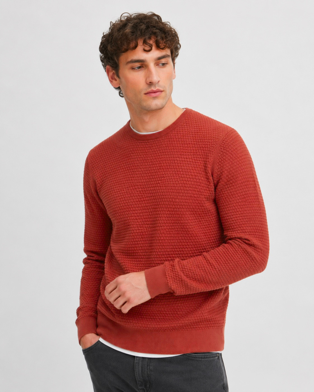 Crewneck våffelstickad