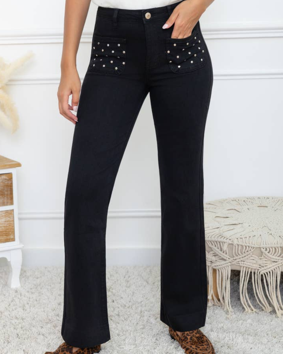 Jeans med strassfickor
